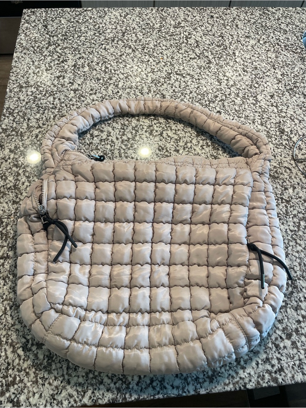 Katydid Quilted Puffer Shoulder Bag in Light Taupe